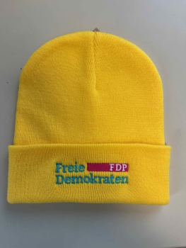 Strickmütze gelb mit Stick